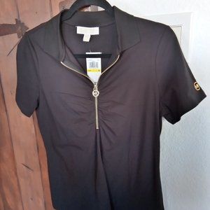 michael kors zip poloshort sleeve top black brand new with tags